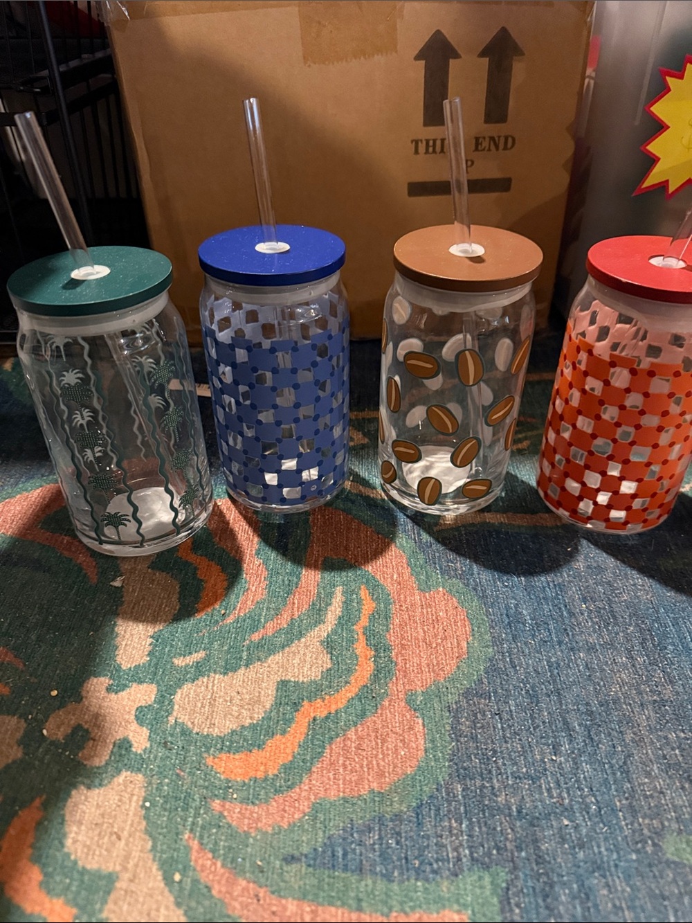 Glass Tumblers with Lids and Straws (set of 2 buyers choice)